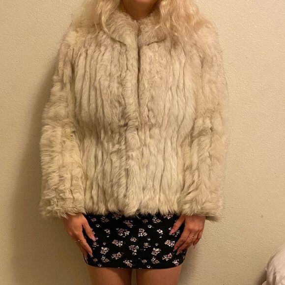 🍄 SAGA FOX Blue Fox Genuine Fur Cream/White Colored Coat - Picture 6 of 12